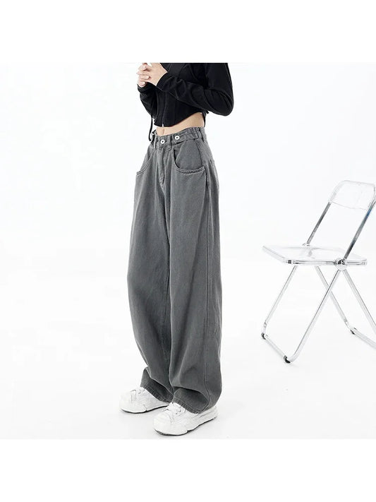 pantalones holgados vaqueros de cintura ata para mujer,pantalon de mezclilla de gran tamaño,grunge,moda coreana,harajuku,Y2K